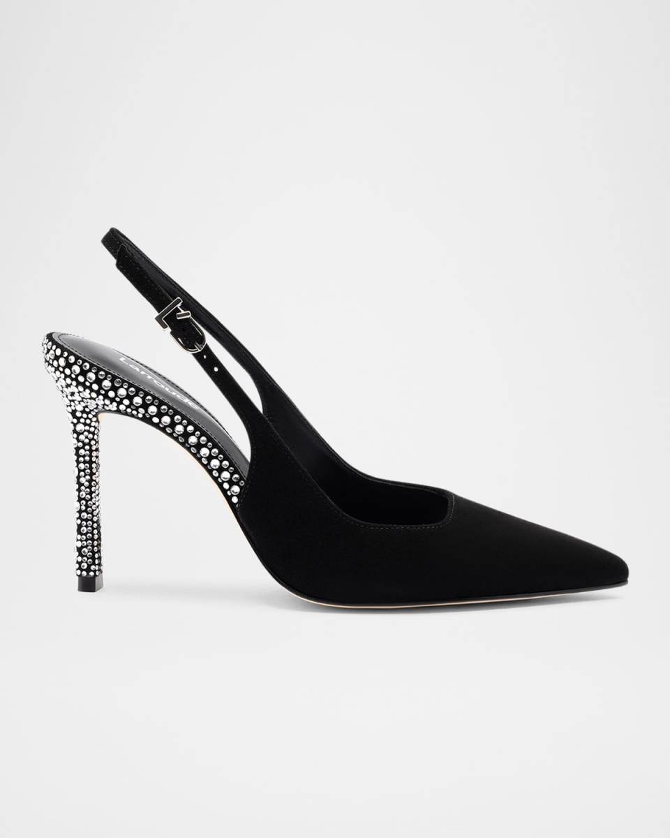 Kaitlan Crystal-Studded Suede Slingback Pumps